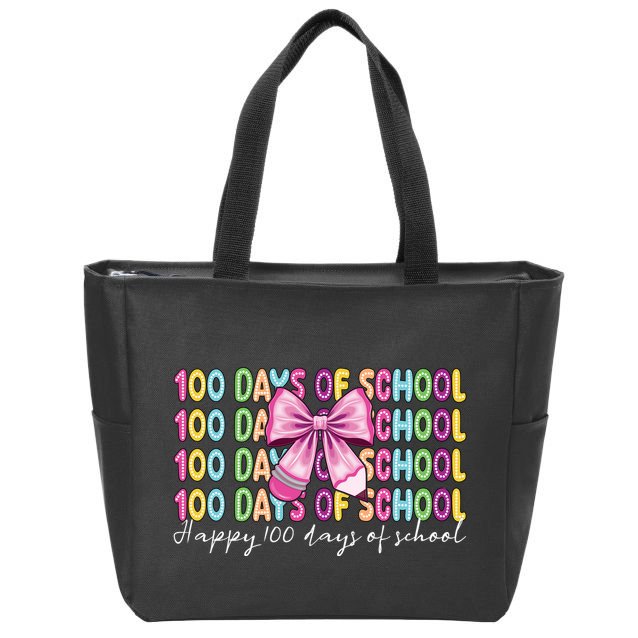 Cute 100 Days Of School Coquette Bow Pencil Zip Tote Bag