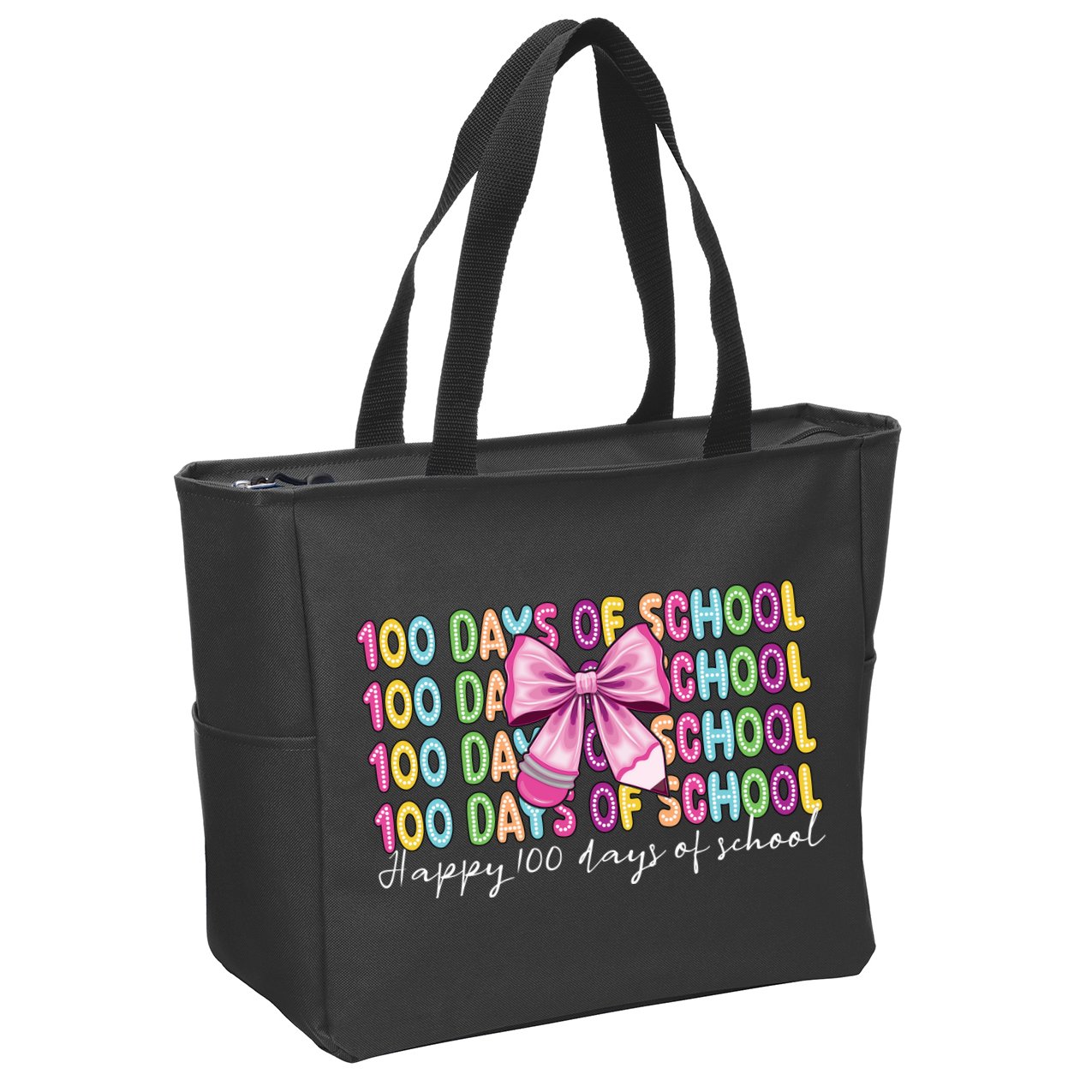 Cute 100 Days Of School Coquette Bow Pencil Zip Tote Bag