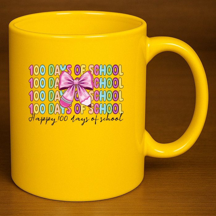 Cute 100 Days Of School Coquette Bow Pencil 11oz C Handle Ceramic Mug