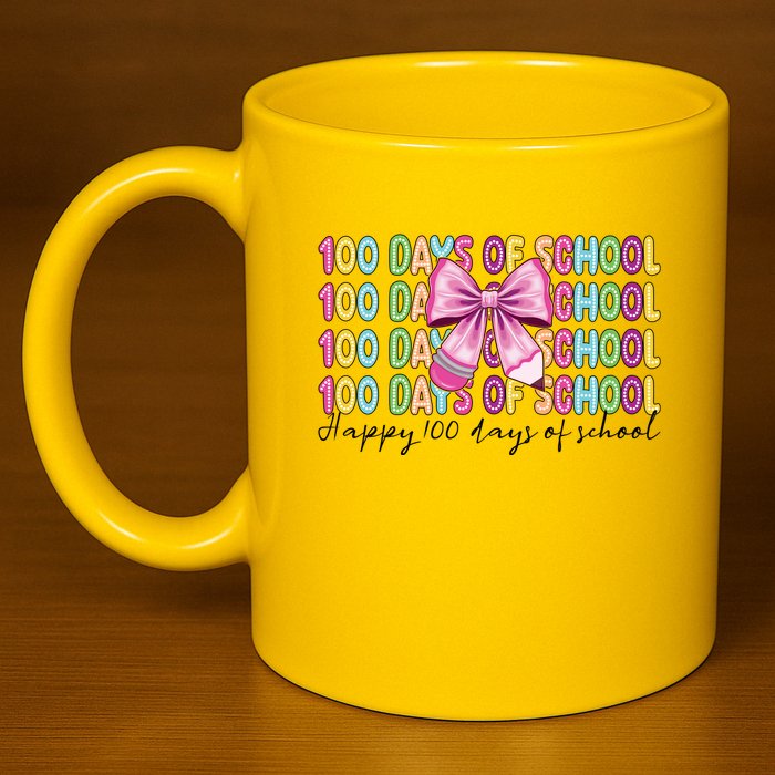 Cute 100 Days Of School Coquette Bow Pencil 11oz C Handle Ceramic Mug