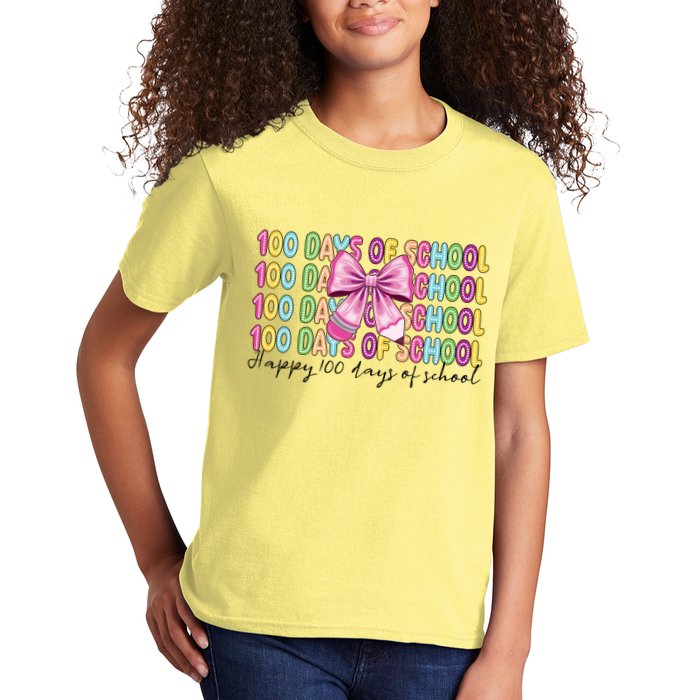 Cute 100 Days Of School Coquette Bow Pencil Kids T-Shirt