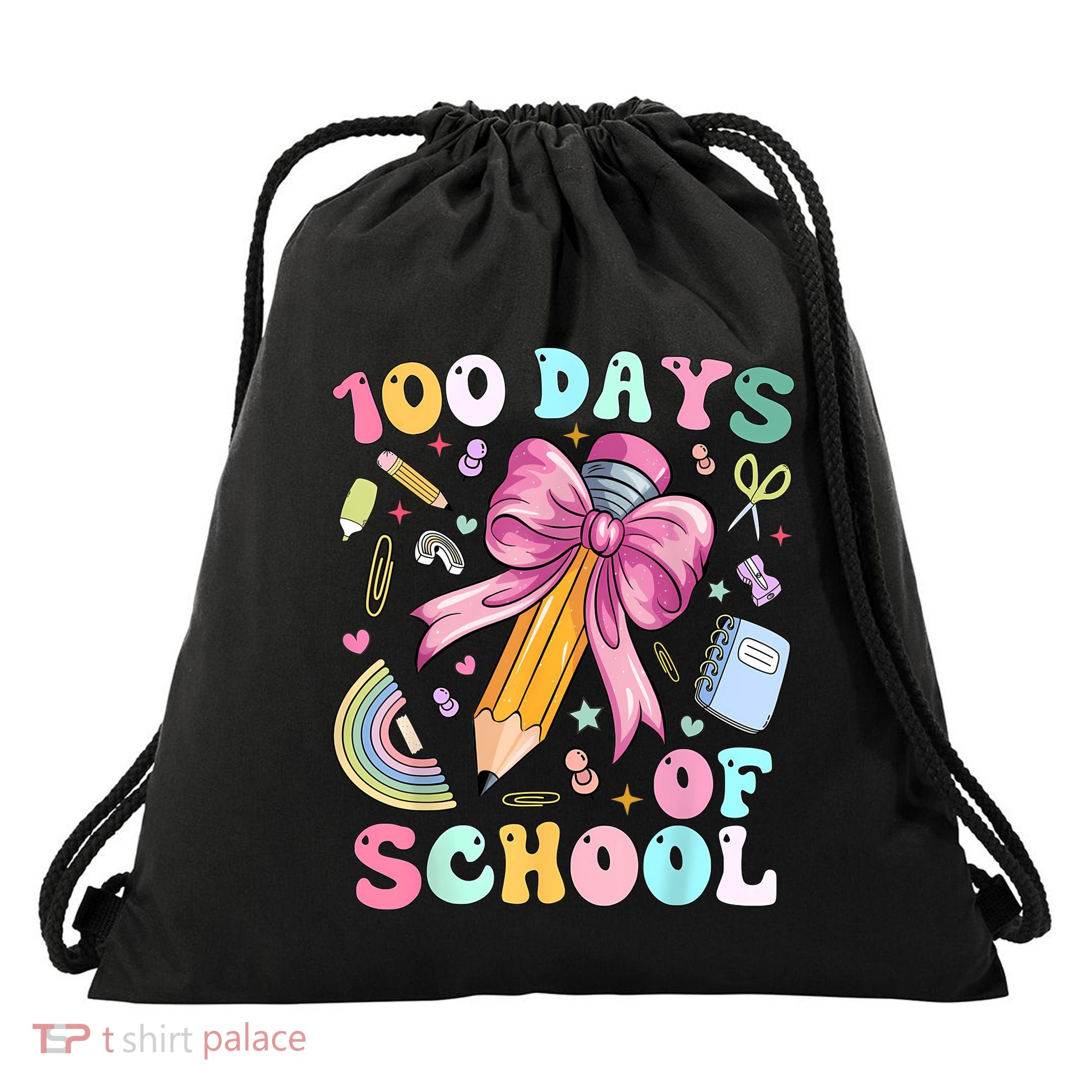 Cute 100 Days Of School Girl Coquette Bow Teacher 100th Day Drawstring Bag