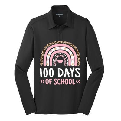 Cute 100 Days Of School Rainbow 100th Day Of School Silk Touch Performance Long Sleeve Polo