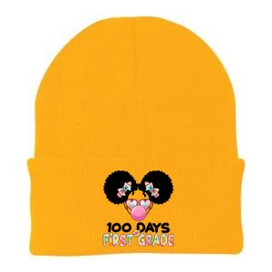 Cute 100 Days Of First Grade Tie Dye Afro Puff Girl Knit Cap Winter Beanie