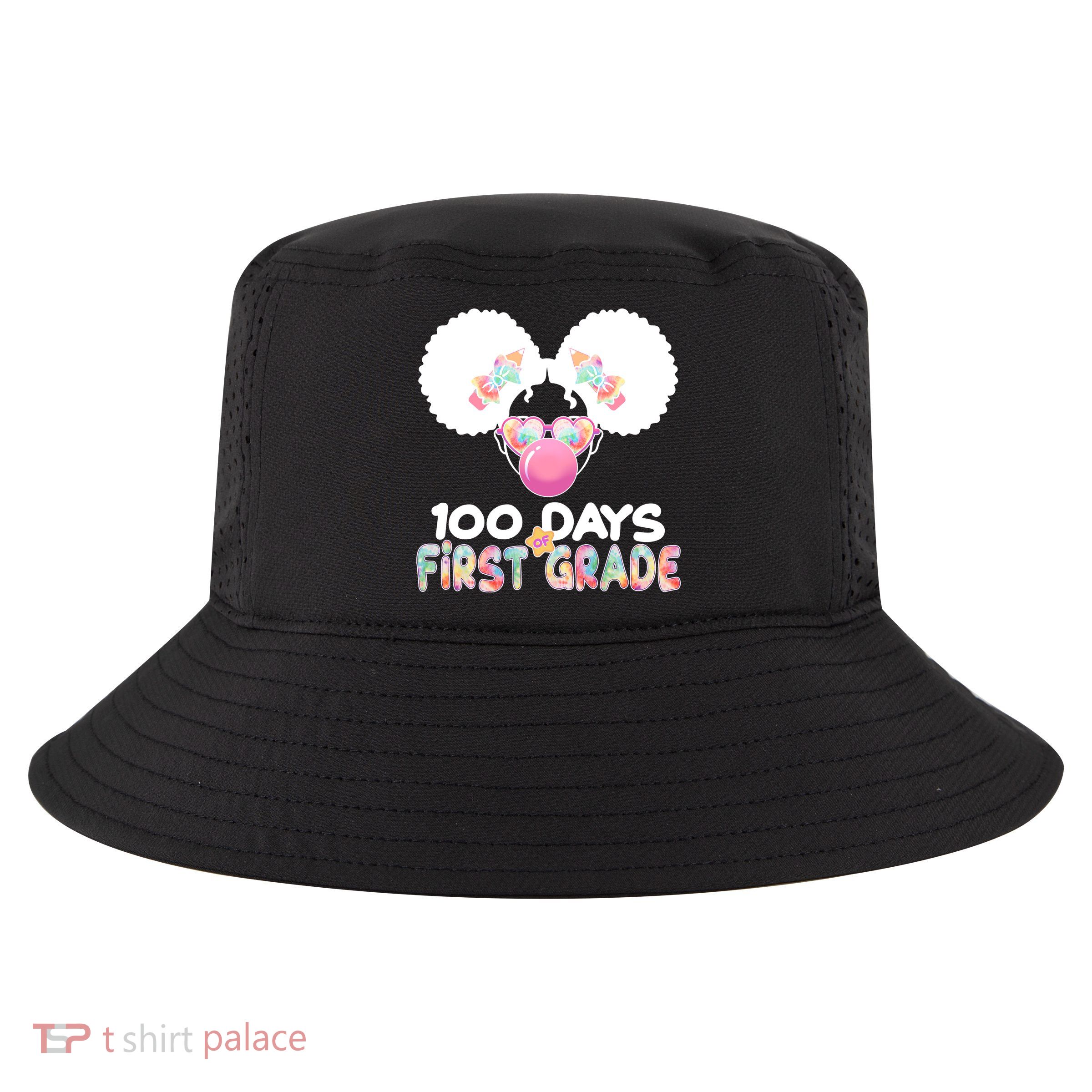 Cute 100 Days Of First Grade Tie Dye Afro Puff Girl Cool Comfort Performance Bucket Hat