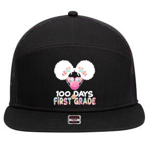 Cute 100 Days Of First Grade Tie Dye Afro Puff Girl 7 Panel Mesh Trucker Snapback Hat