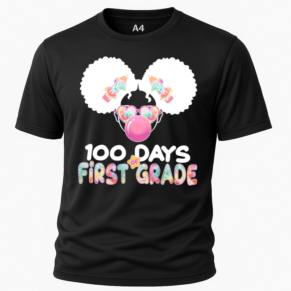 Cute 100 Days Of First Grade Tie Dye Afro Puff Girl Cooling Performance Crew T-Shirt