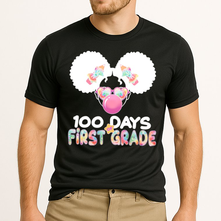 Cute 100 Days Of First Grade Tie Dye Afro Puff Girl Cooling Performance Crew T-Shirt