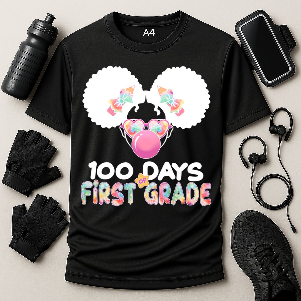 Cute 100 Days Of First Grade Tie Dye Afro Puff Girl Cooling Performance Crew T-Shirt