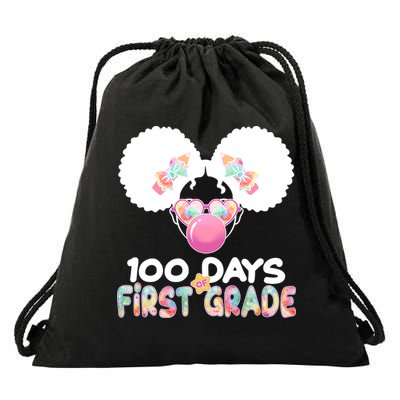 Cute 100 Days Of First Grade Tie Dye Afro Puff Girl Drawstring Bag