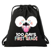 Cute 100 Days Of First Grade Tie Dye Afro Puff Girl Drawstring Bag