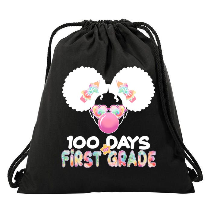 Cute 100 Days Of First Grade Tie Dye Afro Puff Girl Drawstring Bag