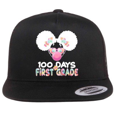 Cute 100 Days Of First Grade Tie Dye Afro Puff Girl Flatbill Hat