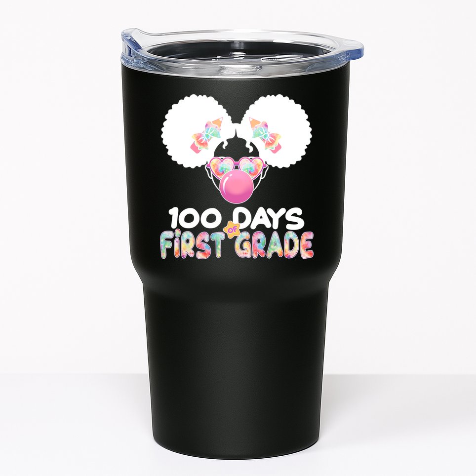 Cute 100 Days Of First Grade Tie Dye Afro Puff Girl Tumbler