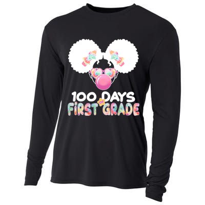 Cute 100 Days Of First Grade Tie Dye Afro Puff Girl Cooling Performance Long Sleeve Crew