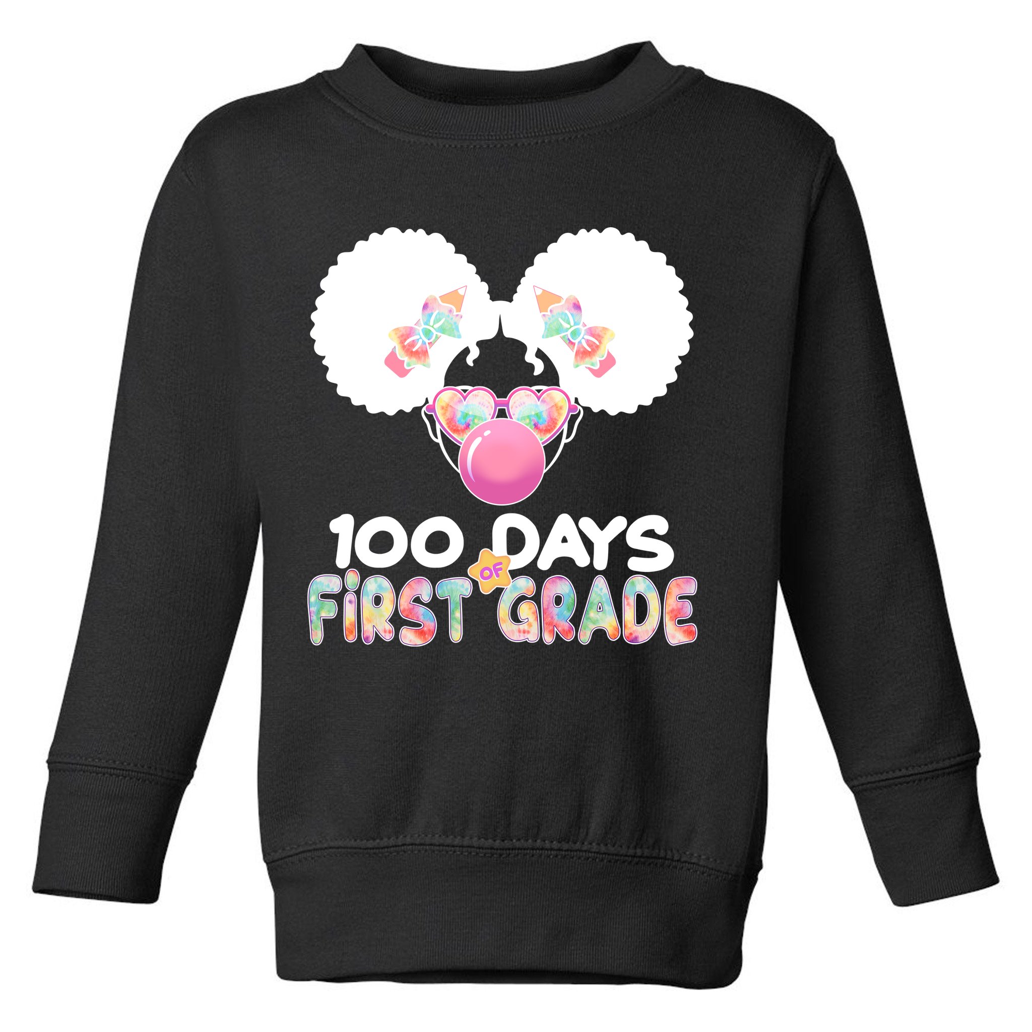 Cute 100 Days Of First Grade Tie Dye Afro Puff Girl Toddler Sweatshirt