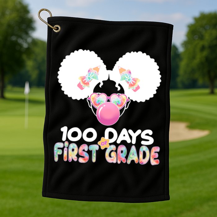 Cute 100 Days Of First Grade Tie Dye Afro Puff Girl Golf Towel