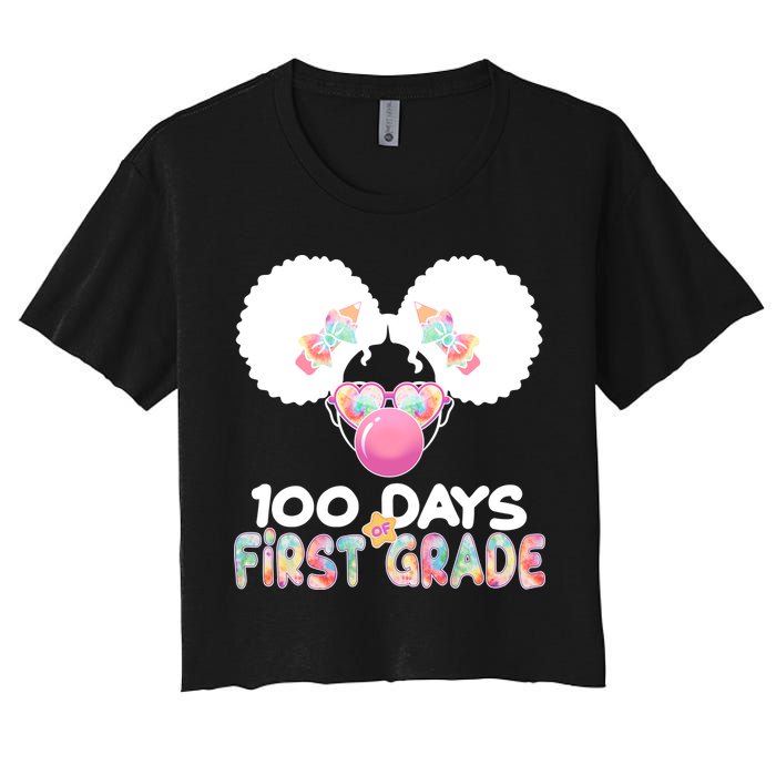 Cute 100 Days Of First Grade Tie Dye Afro Puff Girl Women's Crop Top Tee