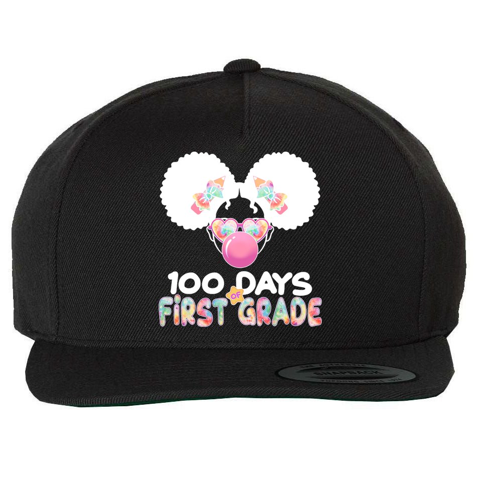 Cute 100 Days Of First Grade Tie Dye Afro Puff Girl Wool Snapback Cap