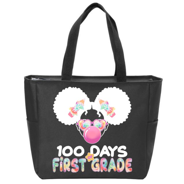 Cute 100 Days Of First Grade Tie Dye Afro Puff Girl Zip Tote Bag