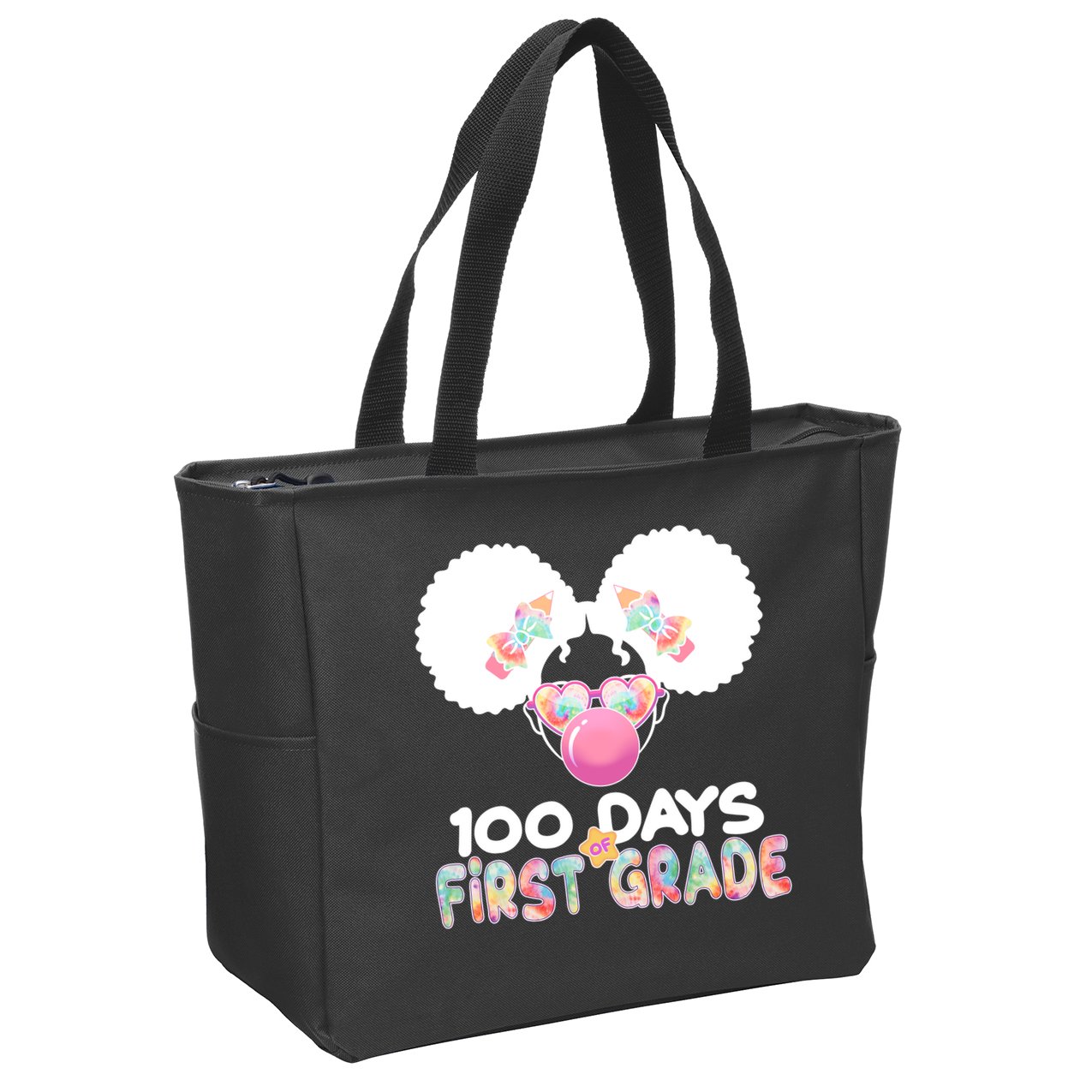 Cute 100 Days Of First Grade Tie Dye Afro Puff Girl Zip Tote Bag