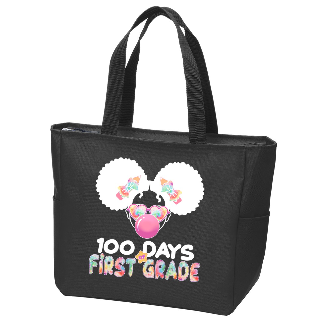 Cute 100 Days Of First Grade Tie Dye Afro Puff Girl Zip Tote Bag