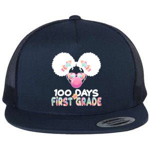 Cute 100 Days Of First Grade Tie Dye Afro Puff Girl Flat Bill Trucker Hat