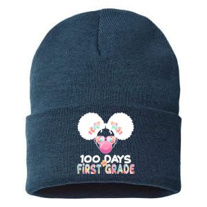 Cute 100 Days Of First Grade Tie Dye Afro Puff Girl Sustainable Knit Beanie