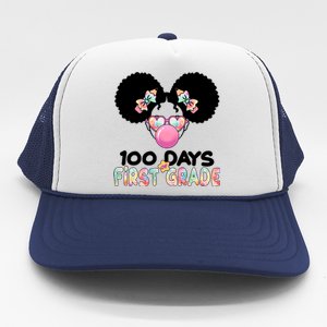 Cute 100 Days Of First Grade Tie Dye Afro Puff Girl Trucker Hat