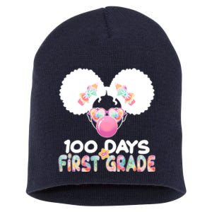 Cute 100 Days Of First Grade Tie Dye Afro Puff Girl Short Acrylic Beanie