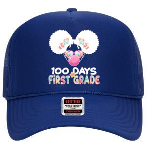 Cute 100 Days Of First Grade Tie Dye Afro Puff Girl High Crown Mesh Back Trucker Hat