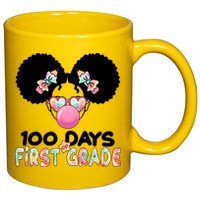 Cute 100 Days Of First Grade Tie Dye Afro Puff Girl 11oz C Handle Ceramic Mug