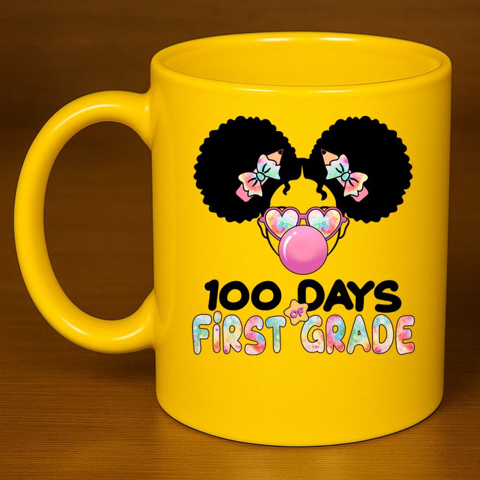 Cute 100 Days Of First Grade Tie Dye Afro Puff Girl 11oz C Handle Ceramic Mug
