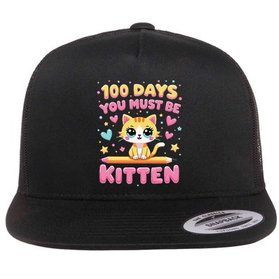 Cute 100 Days Of School Meowtactic Moments Flat Bill Trucker Hat