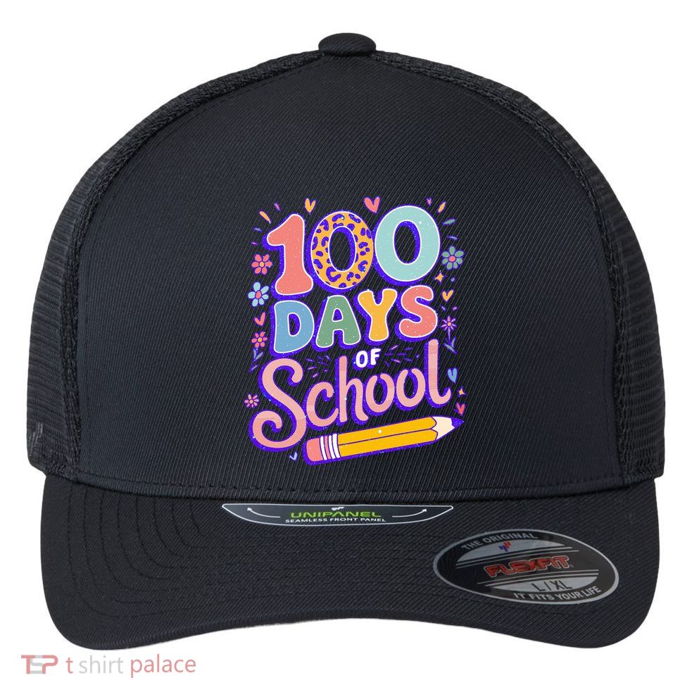 Cute 100 Days Of School Flexfit Unipanel Trucker Cap