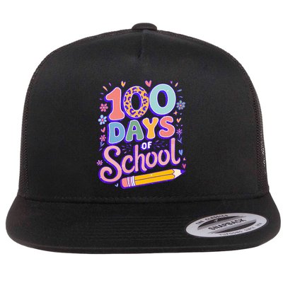 Cute 100 Days Of School Flat Bill Trucker Hat