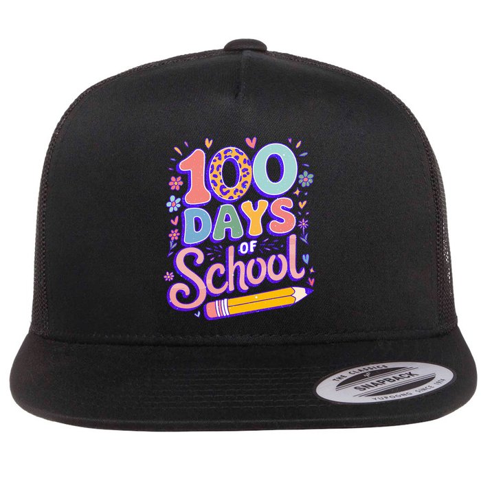 Cute 100 Days Of School Flat Bill Trucker Hat