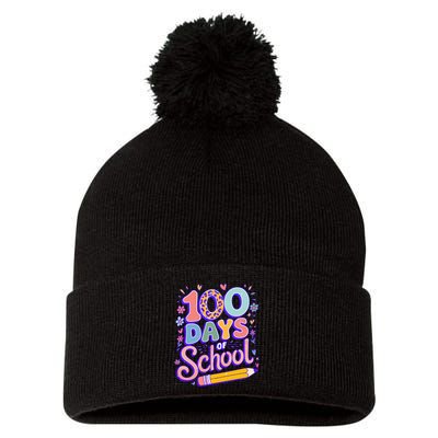 Cute 100 Days Of School Pom Pom 12in Knit Beanie