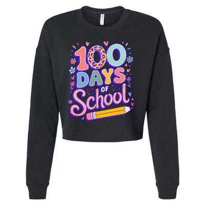 Cute 100 Days Of School Cropped Pullover Crew