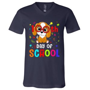 Cute 100th Day Of School Dog 100 Days Student Teacher V-Neck T-Shirt