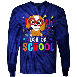 Cute 100th Day Of School Dog 100 Days Student Teacher Tie-Dye Long Sleeve Shirt