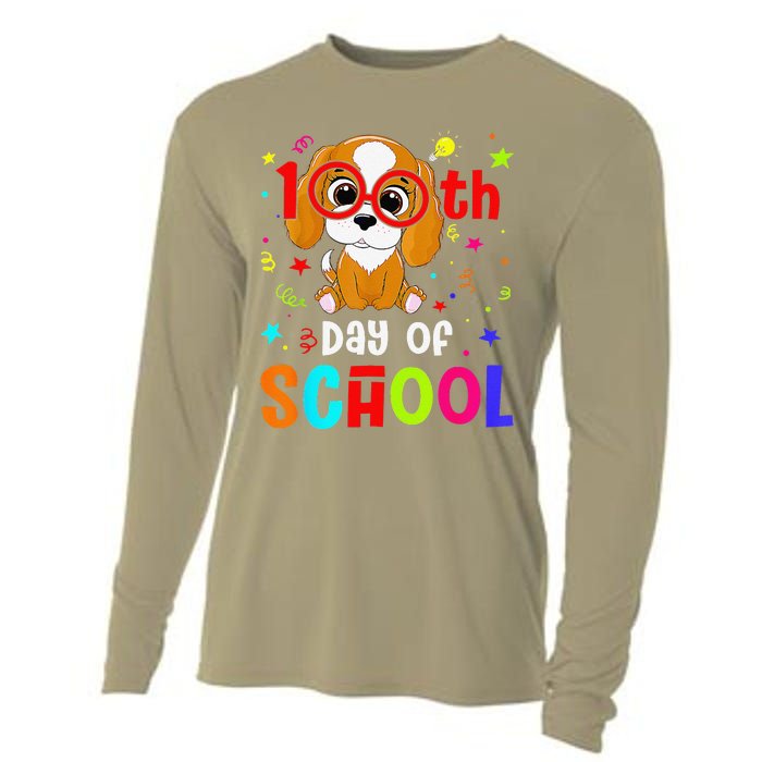 Cute 100th Day Of School Dog 100 Days Student Teacher Cooling Performance Long Sleeve Crew