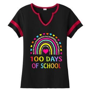 Cute 100 Days Of School Rainbow 100th Day Of School Ladies Halftime Notch Neck Tee