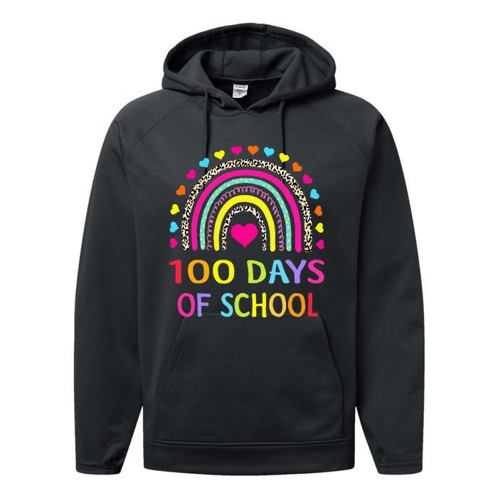 Cute 100 Days Of School Rainbow 100th Day Of School Performance Fleece Hoodie