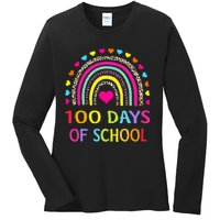 Cute 100 Days Of School Rainbow 100th Day Of School Ladies Long Sleeve Shirt