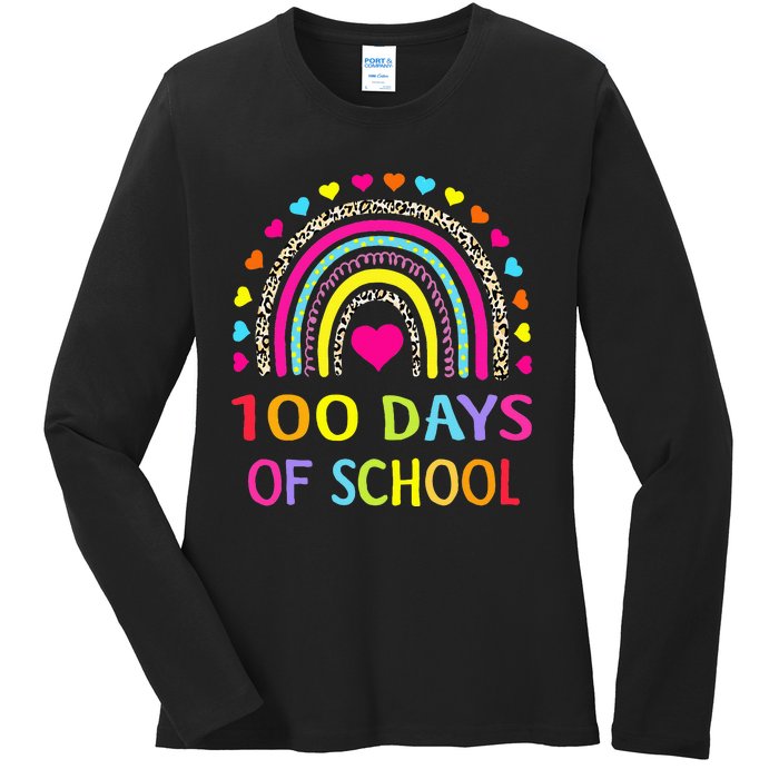 Cute 100 Days Of School Rainbow 100th Day Of School Ladies Long Sleeve Shirt