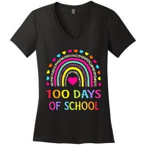 Cute 100 Days Of School Rainbow 100th Day Of School Women's V-Neck T-Shirt