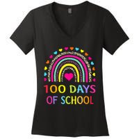 Cute 100 Days Of School Rainbow 100th Day Of School Women's V-Neck T-Shirt