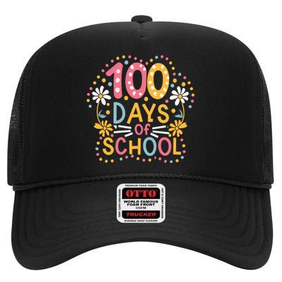 Cute 100th Day Student Boy Girl 100 Days Of School High Crown Mesh Back Trucker Hat