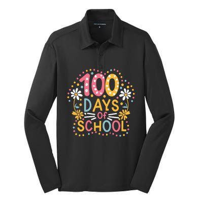 Cute 100th Day Student Boy Girl 100 Days Of School Silk Touch Performance Long Sleeve Polo